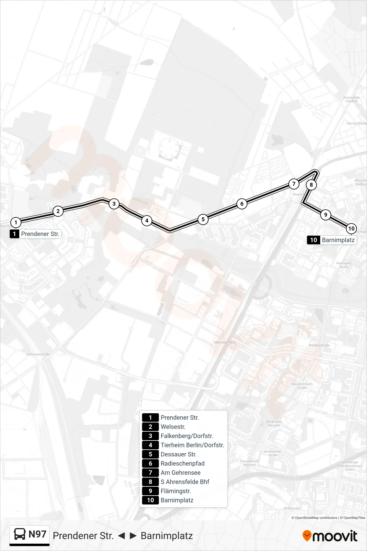 Linie N97 (Bus) Richtung Barnimplatz: Route und Haltestellen auf der Karte