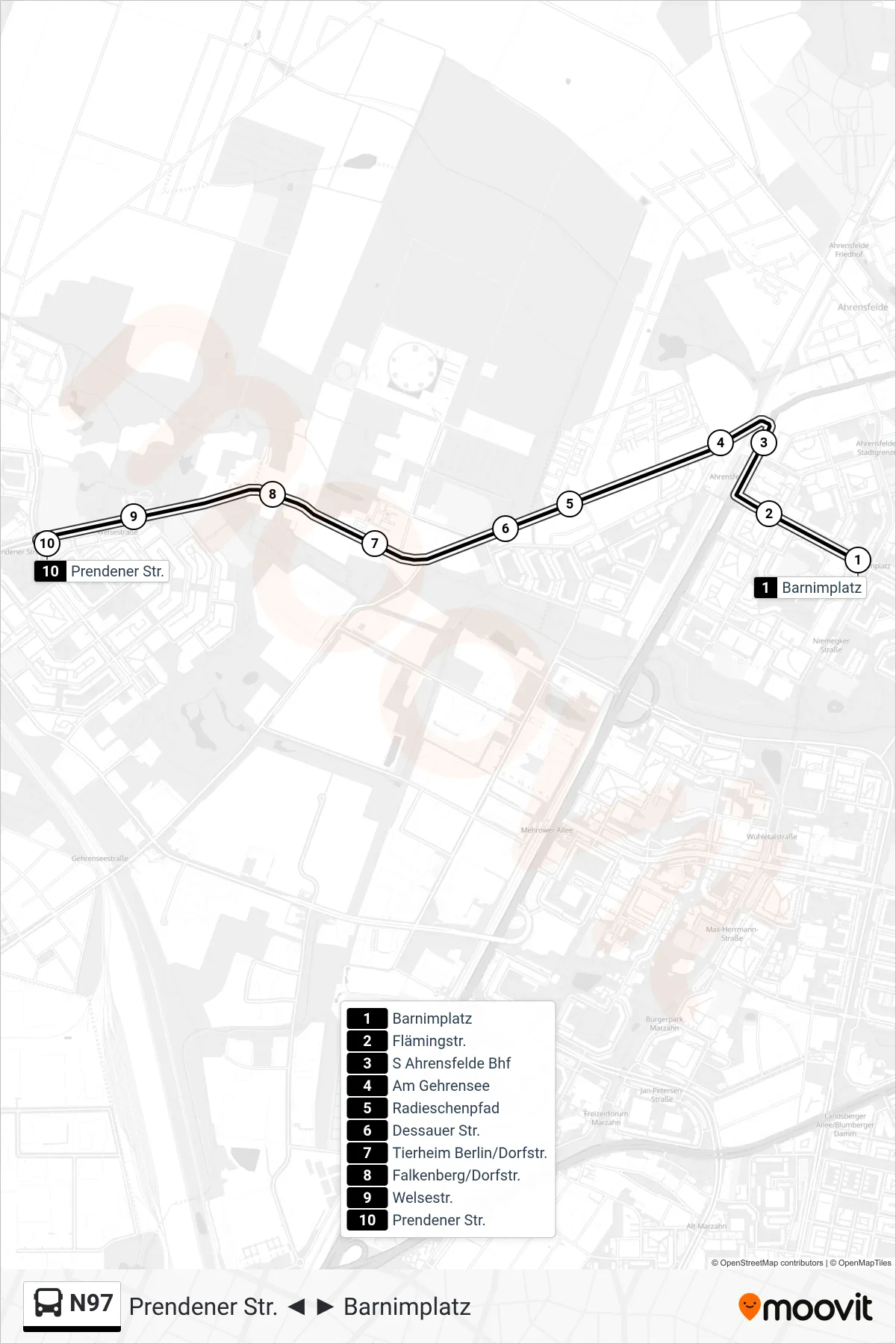 Linie N97 (Bus) Richtung Prendener Str.: Route und Haltestellen auf der Karte