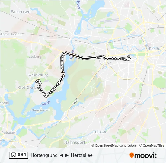 X34 Bus Line Map