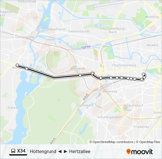 X34 Bus Line Map