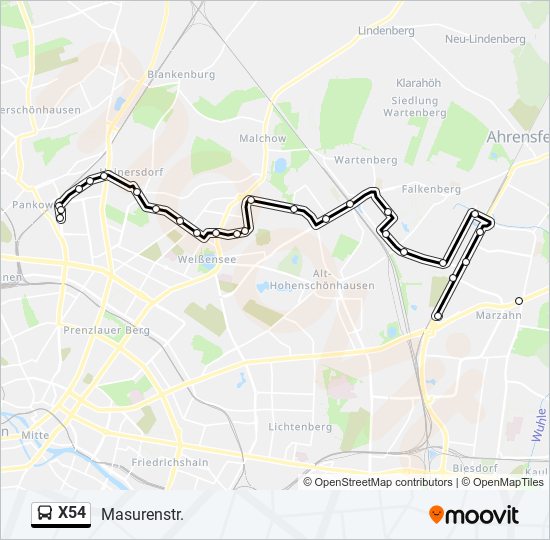 Автобус X54: карта маршрута