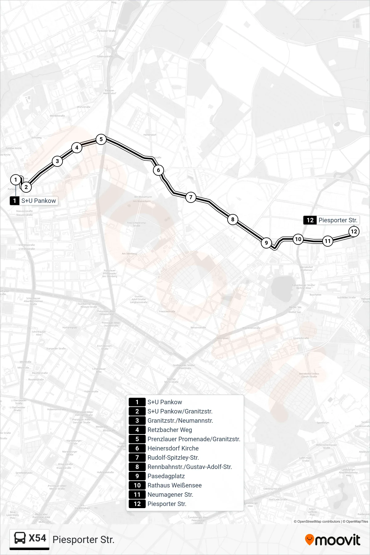 Linie X54 (Bus) Richtung Piesporter Str.: Route und Haltestellen auf der Karte