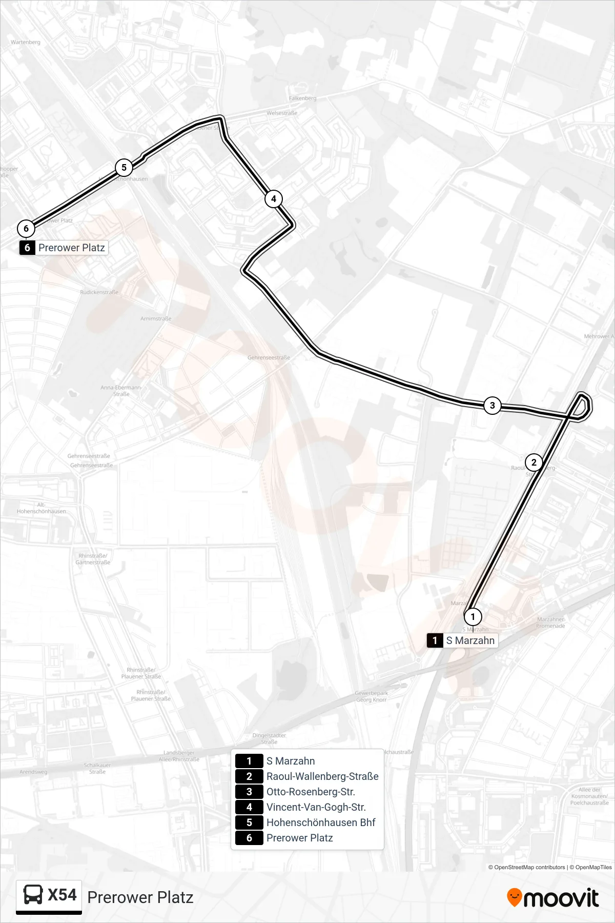 Linie X54 (Bus) Richtung Prerower Platz: Route und Haltestellen auf der Karte
