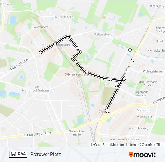 Автобус X54: карта маршрута