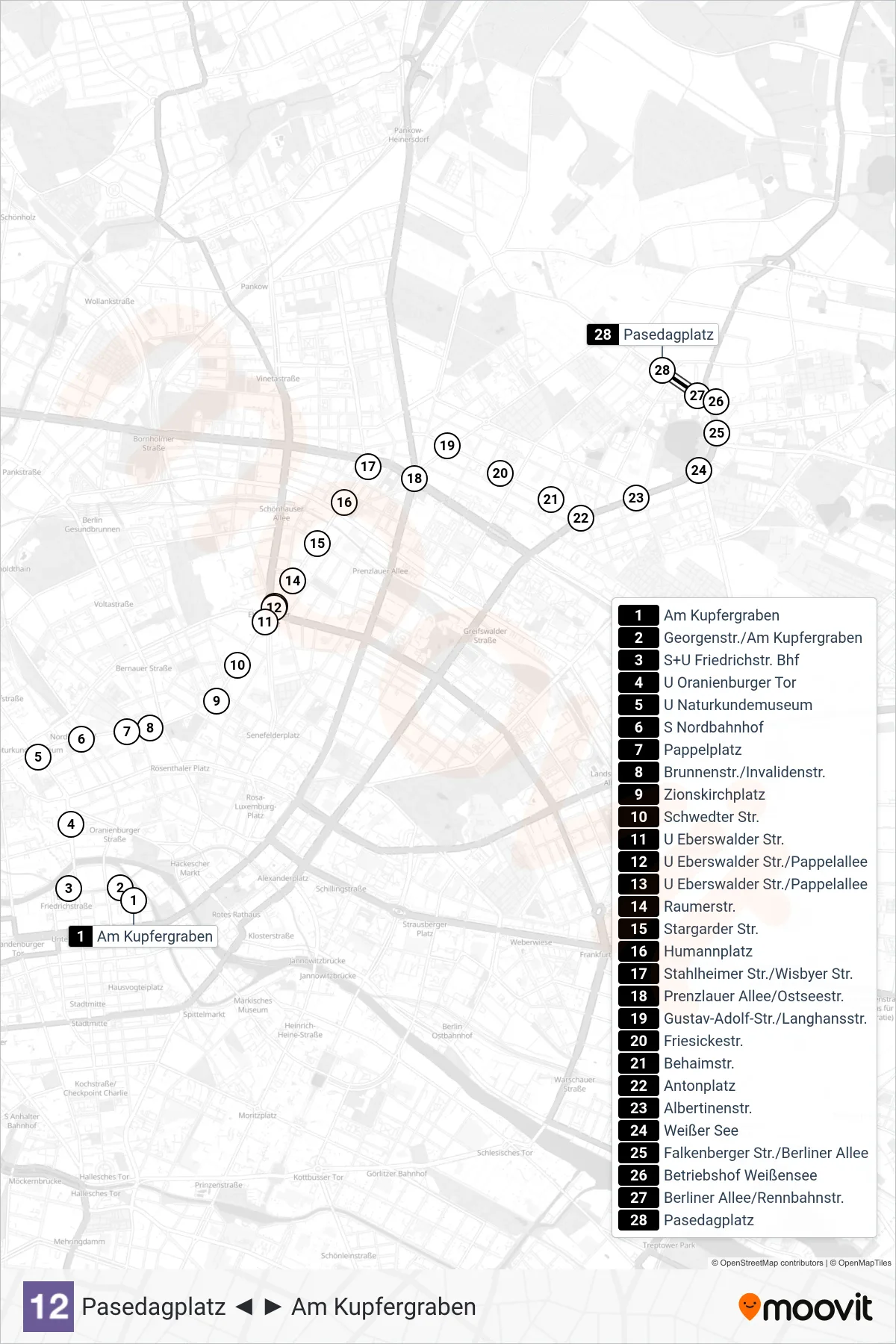 Linie 12 (Straßenbahn) Richtung Pasedagplatz: Route und Haltestellen auf der Karte