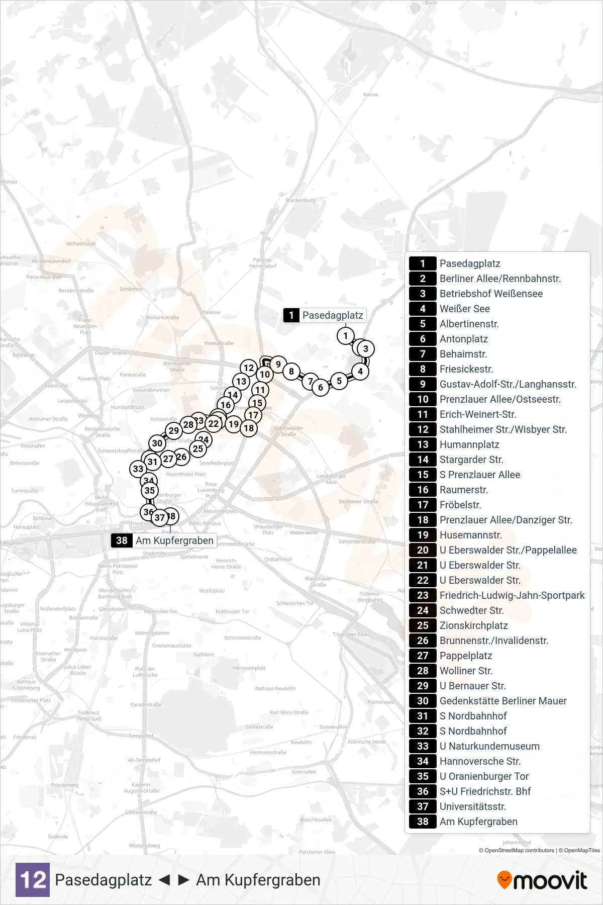 Linie 12 (Straßenbahn) Richtung Am Kupfergraben: Route und Haltestellen auf der Karte