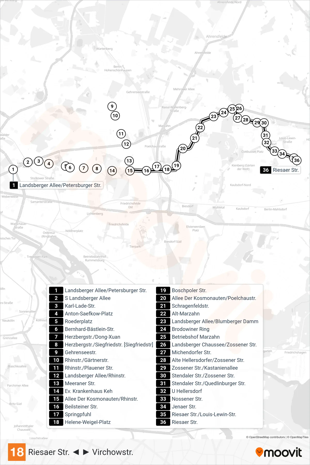 Linie 18 (Straßenbahn) Richtung Riesaer Str.: Route und Haltestellen auf der Karte