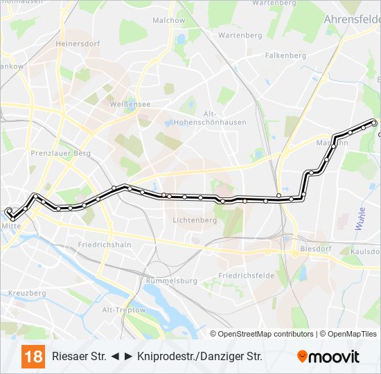 Straßenbahnlinie 18 Karte