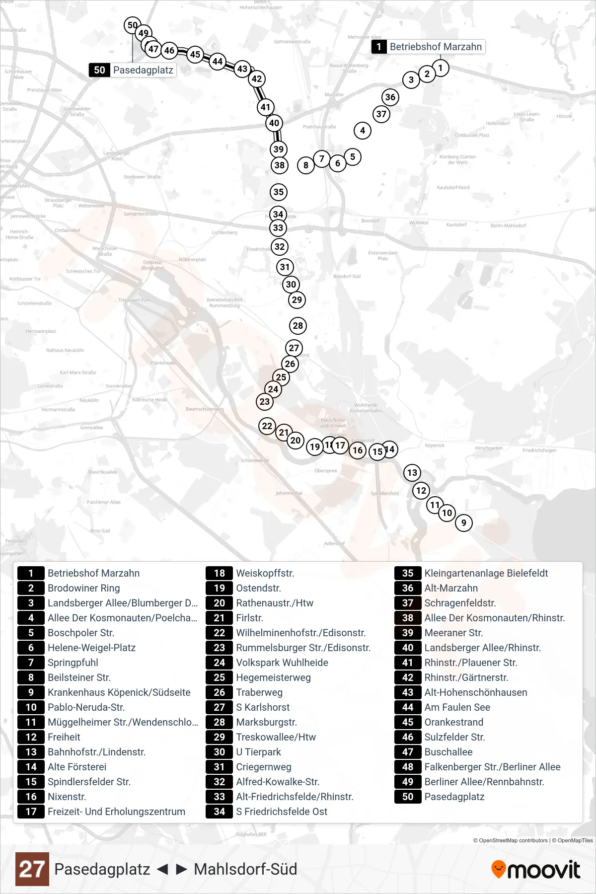 27 tram Line (Pasedagplatz) route and stops on a map