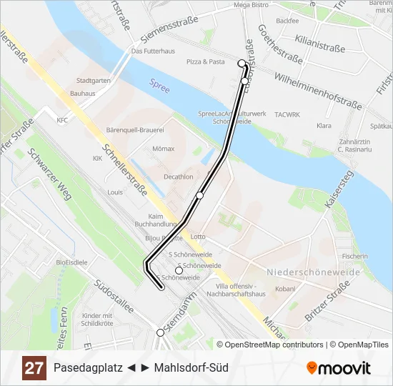 Трамвай 27: карта маршрута