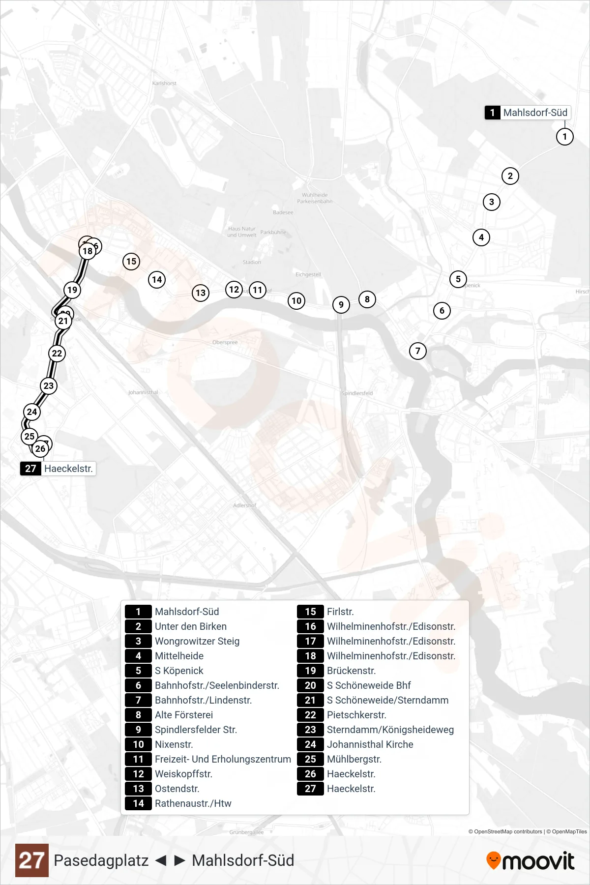 Linie 27 (Straßenbahn) Richtung Haeckelstr.: Route und Haltestellen auf der Karte
