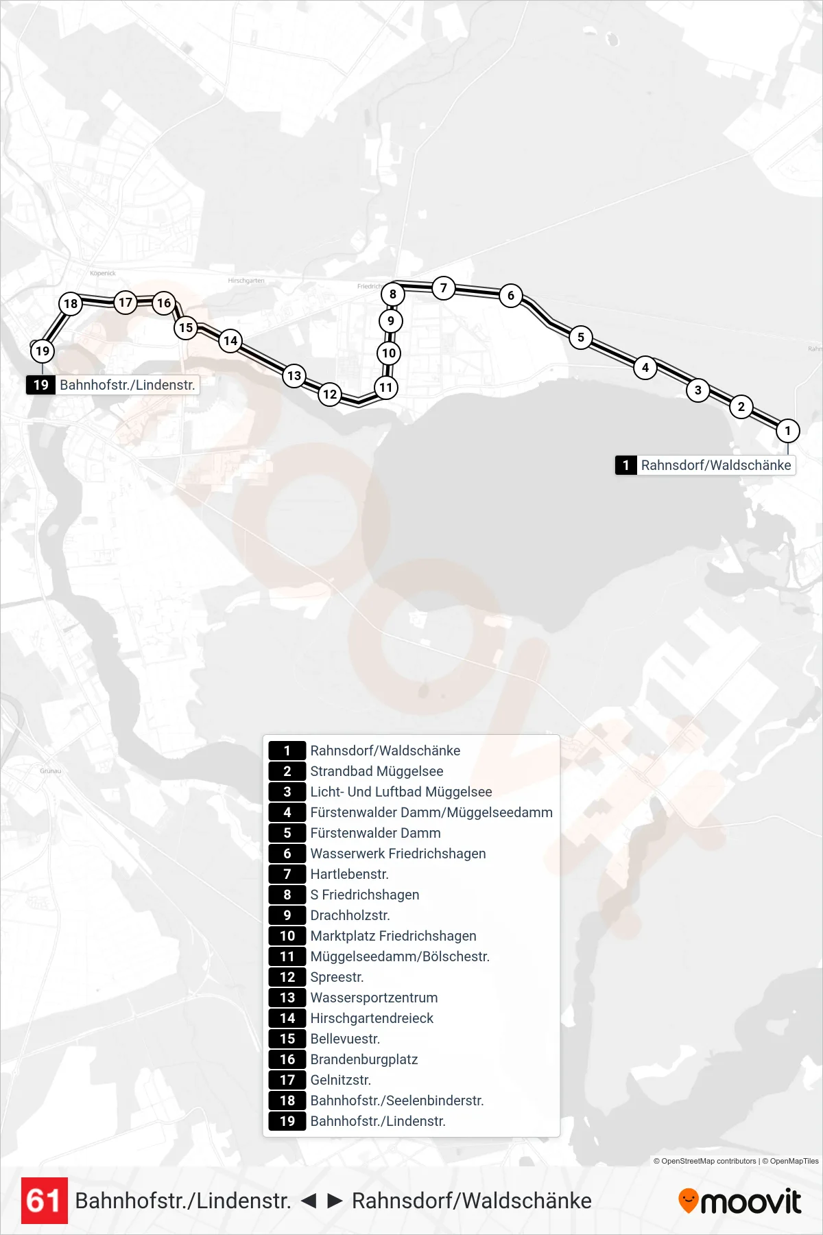 Linie 61 (Tram) Richtung Bahnhofstr./Lindenstr.: Route und Haltestellen auf der Karte
