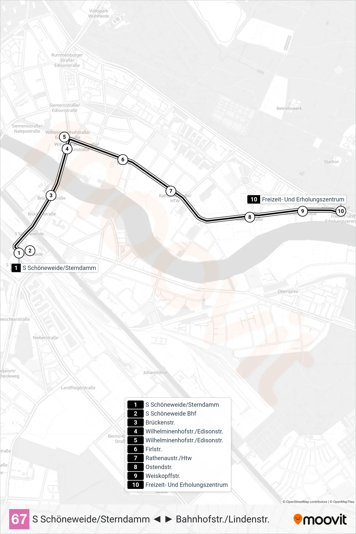 Linie 67 (Straßenbahn) Richtung Freizeit- Und Erholungszentrum: Route und Haltestellen auf der Karte