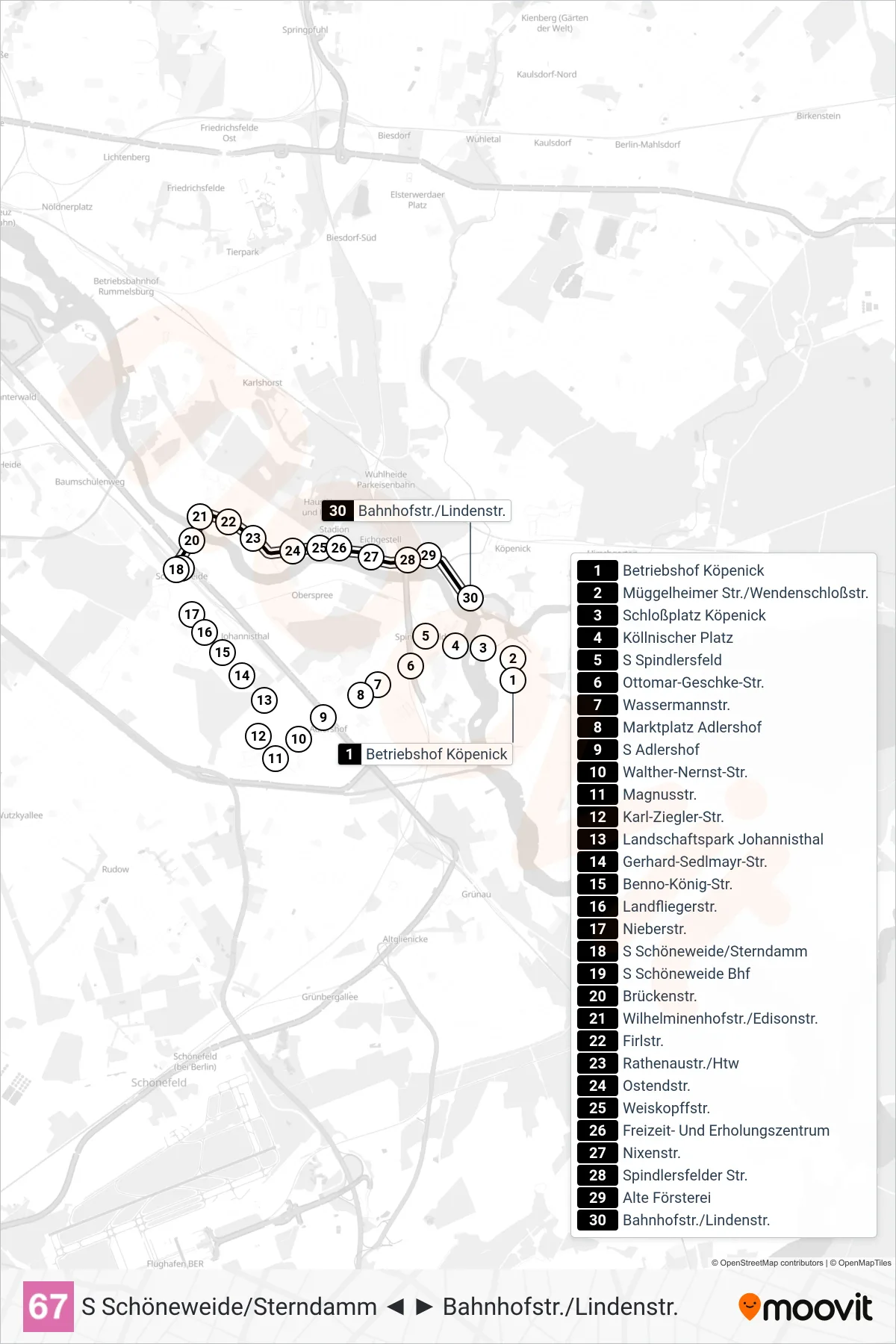 Linie 67 (Straßenbahn) Richtung Bahnhofstr./Lindenstr.: Route und Haltestellen auf der Karte