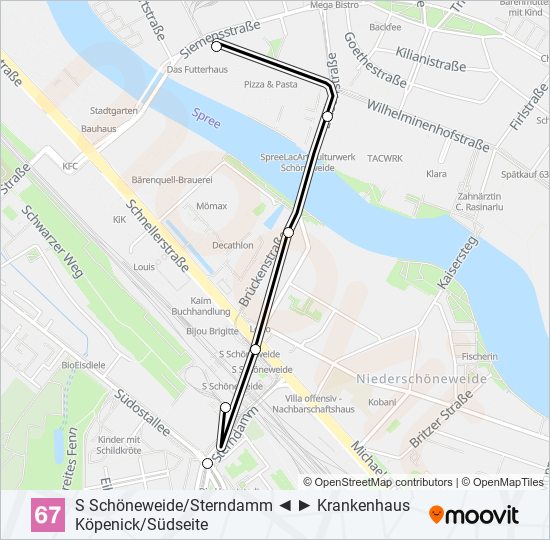 Трамвай 67: карта маршрута
