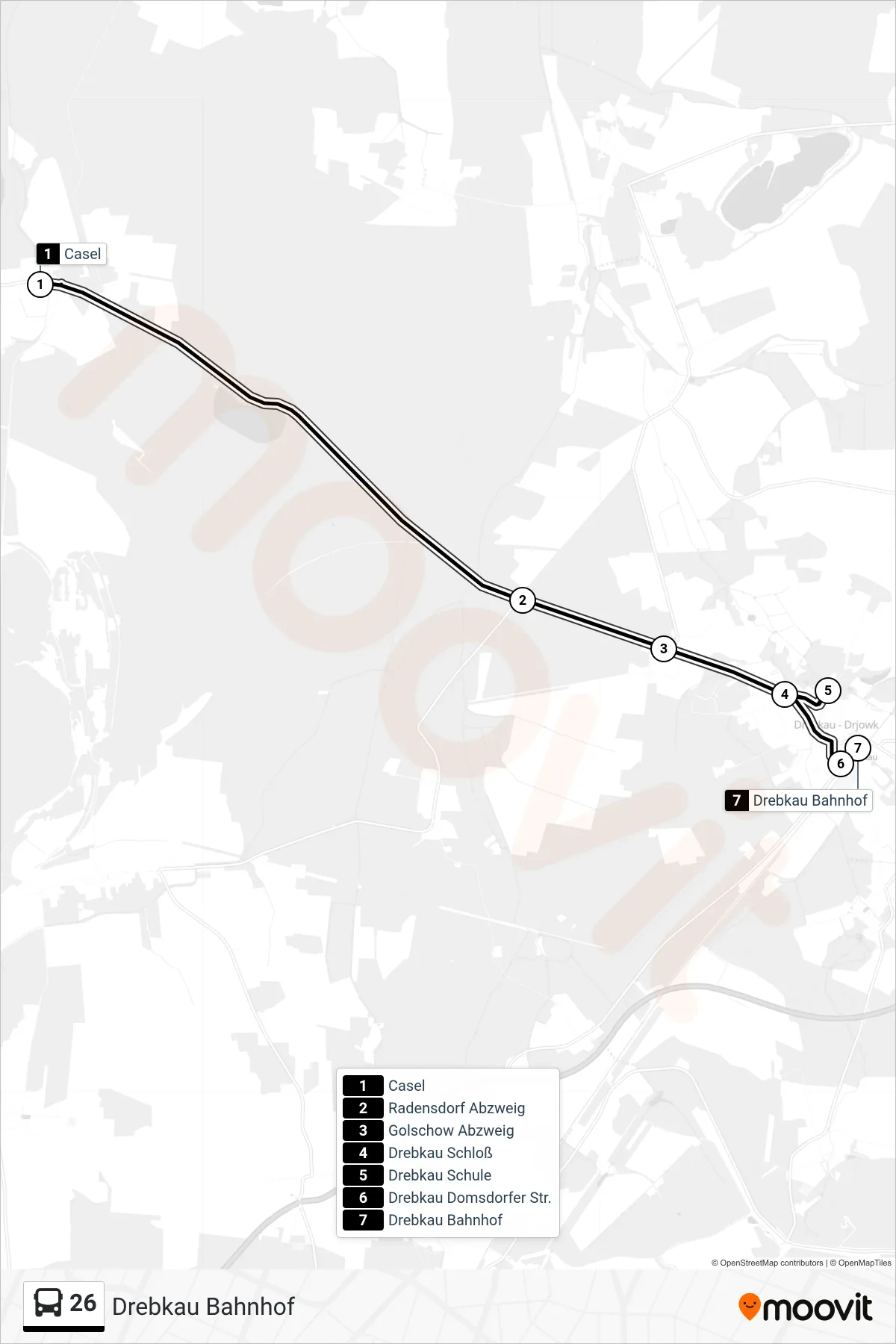 Linie 26 (Bus) Richtung Drebkau Bahnhof: Route und Haltestellen auf der Karte