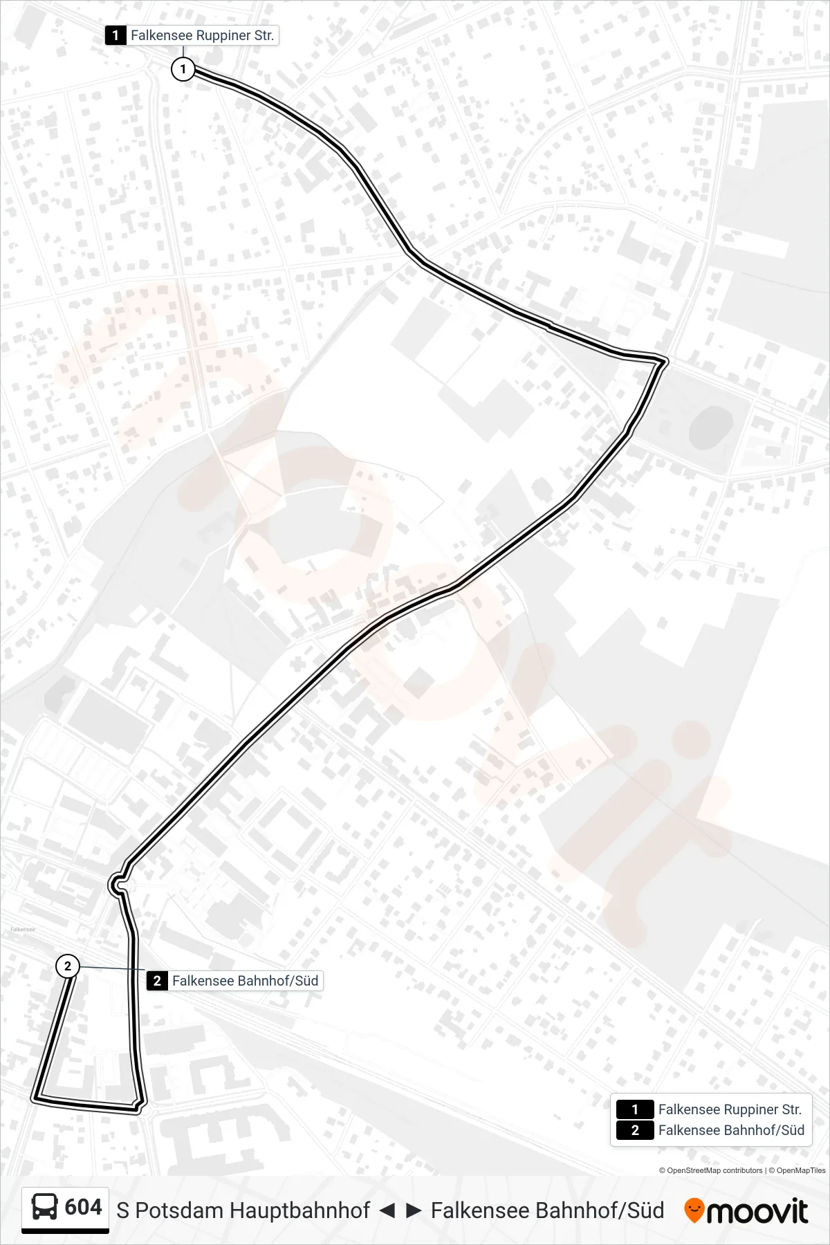 Linie 604 (Bus) Richtung Falkensee Bahnhof/Süd: Route und Haltestellen auf der Karte