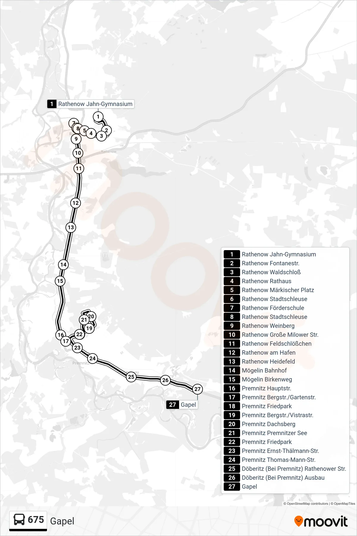 675 bus Line (Gapel) route and stops on a map