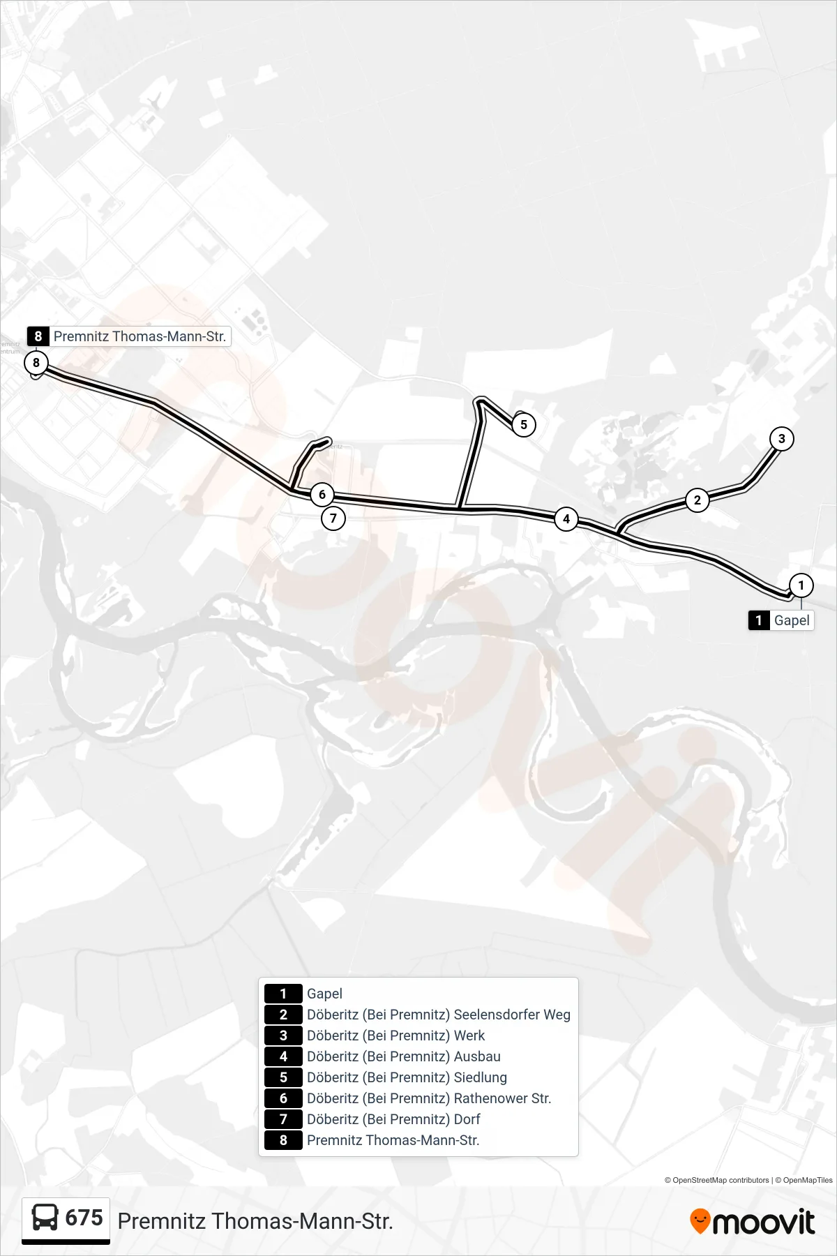 675 bus Line (Premnitz Thomas-Mann-Str.) route and stops on a map