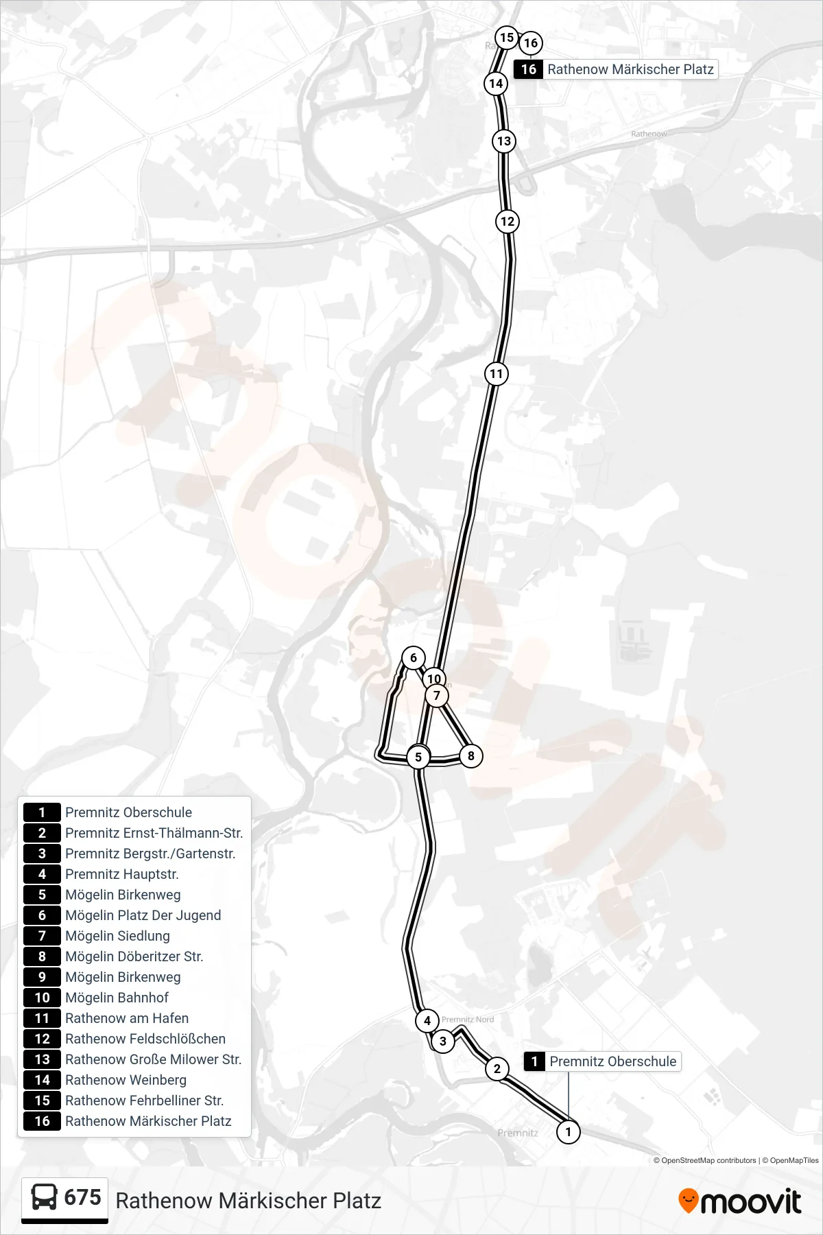 Linie 675 (Bus) Richtung Rathenow Märkischer Platz: Route und Haltestellen auf der Karte