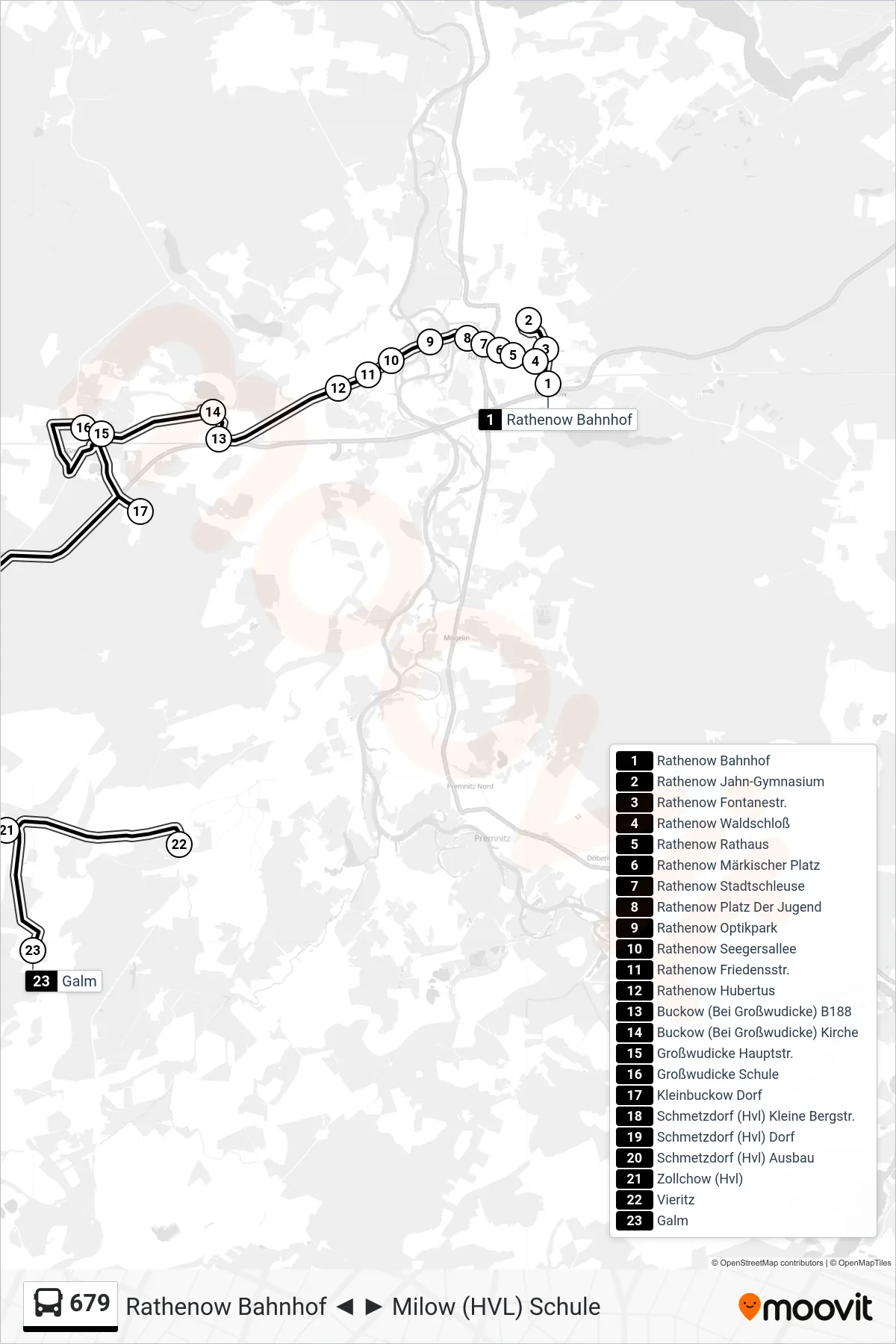 Linie 679 (Bus) Richtung Galm: Route und Haltestellen auf der Karte