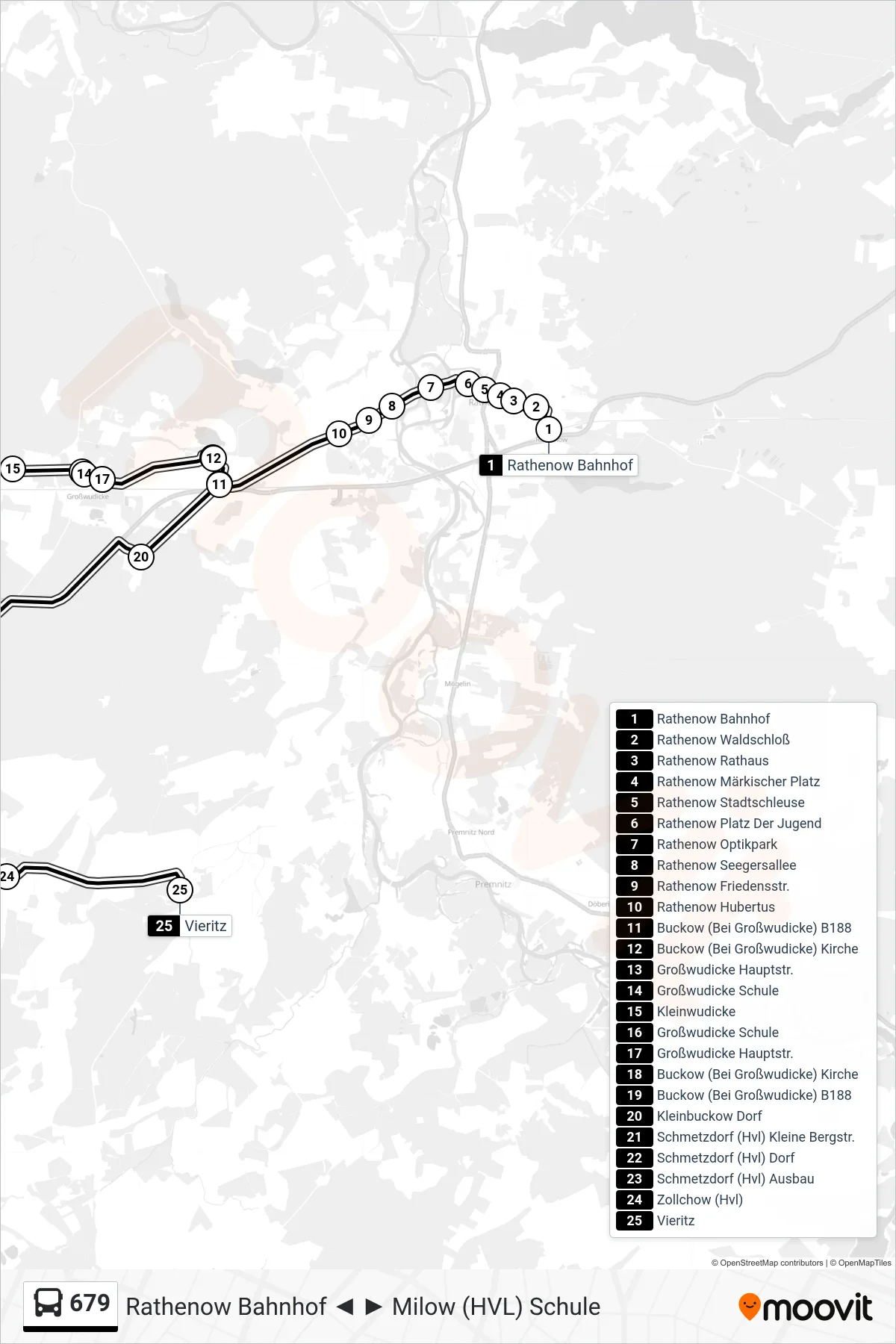 Linie 679 (Bus) Richtung Vieritz: Route und Haltestellen auf der Karte