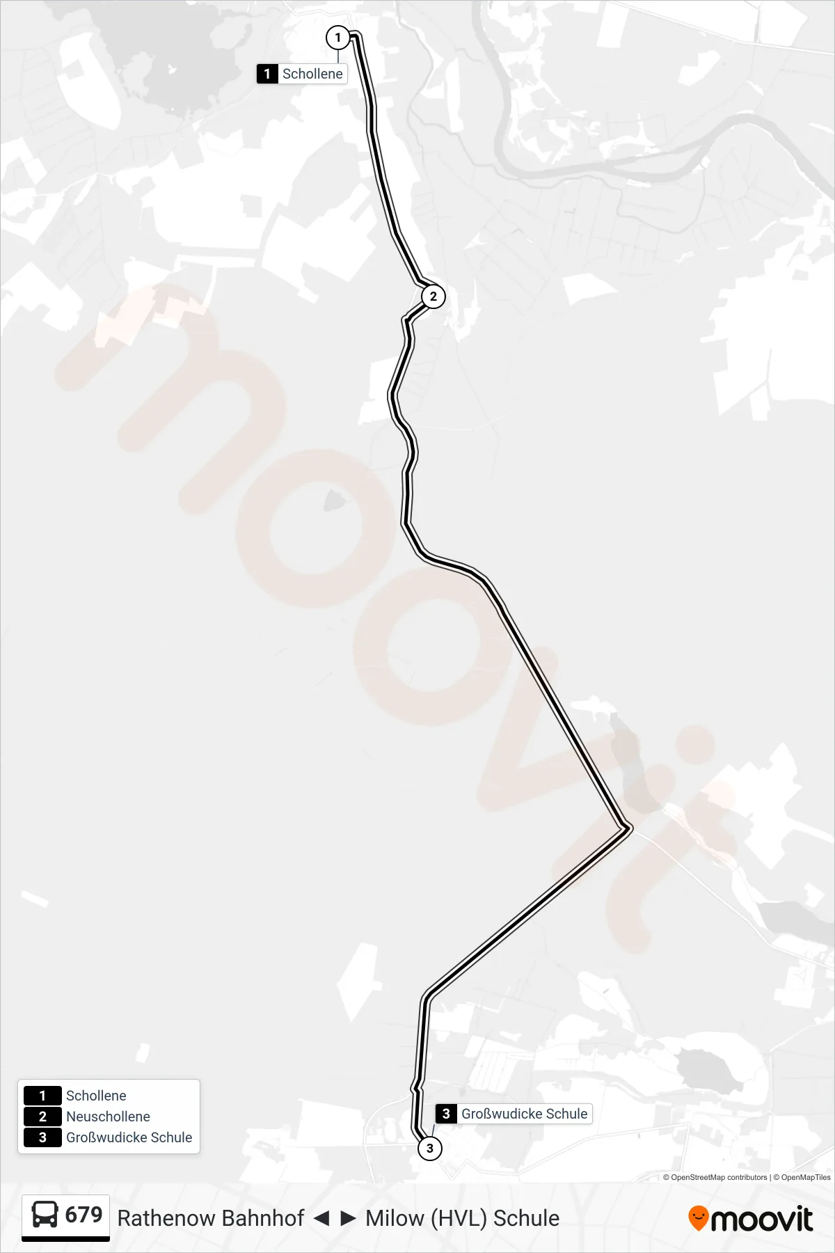 679 bus Line (Großwudicke Schule) route and stops on a map