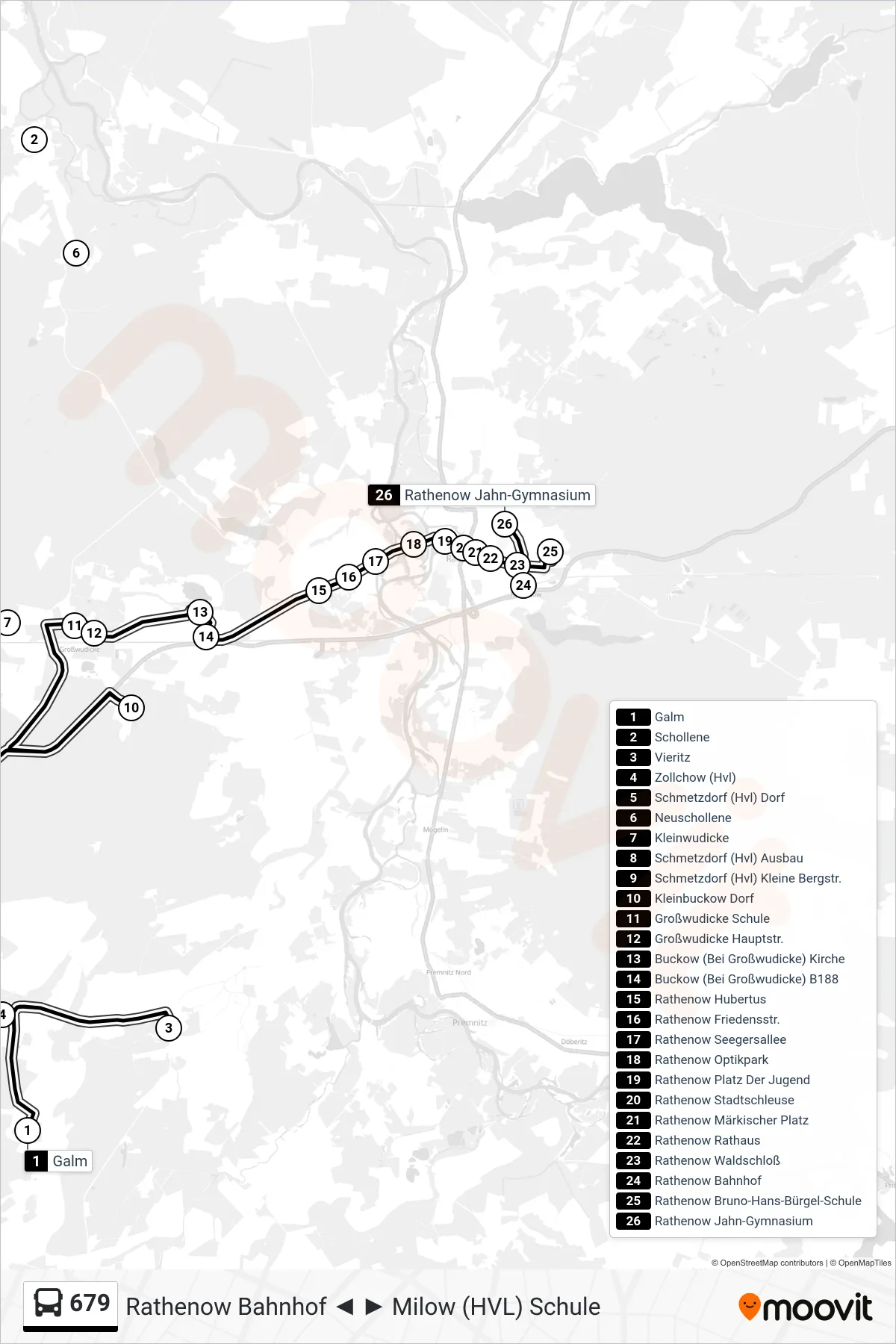 Linie 679 (Bus) Richtung Rathenow Jahn-Gymnasium: Route und Haltestellen auf der Karte