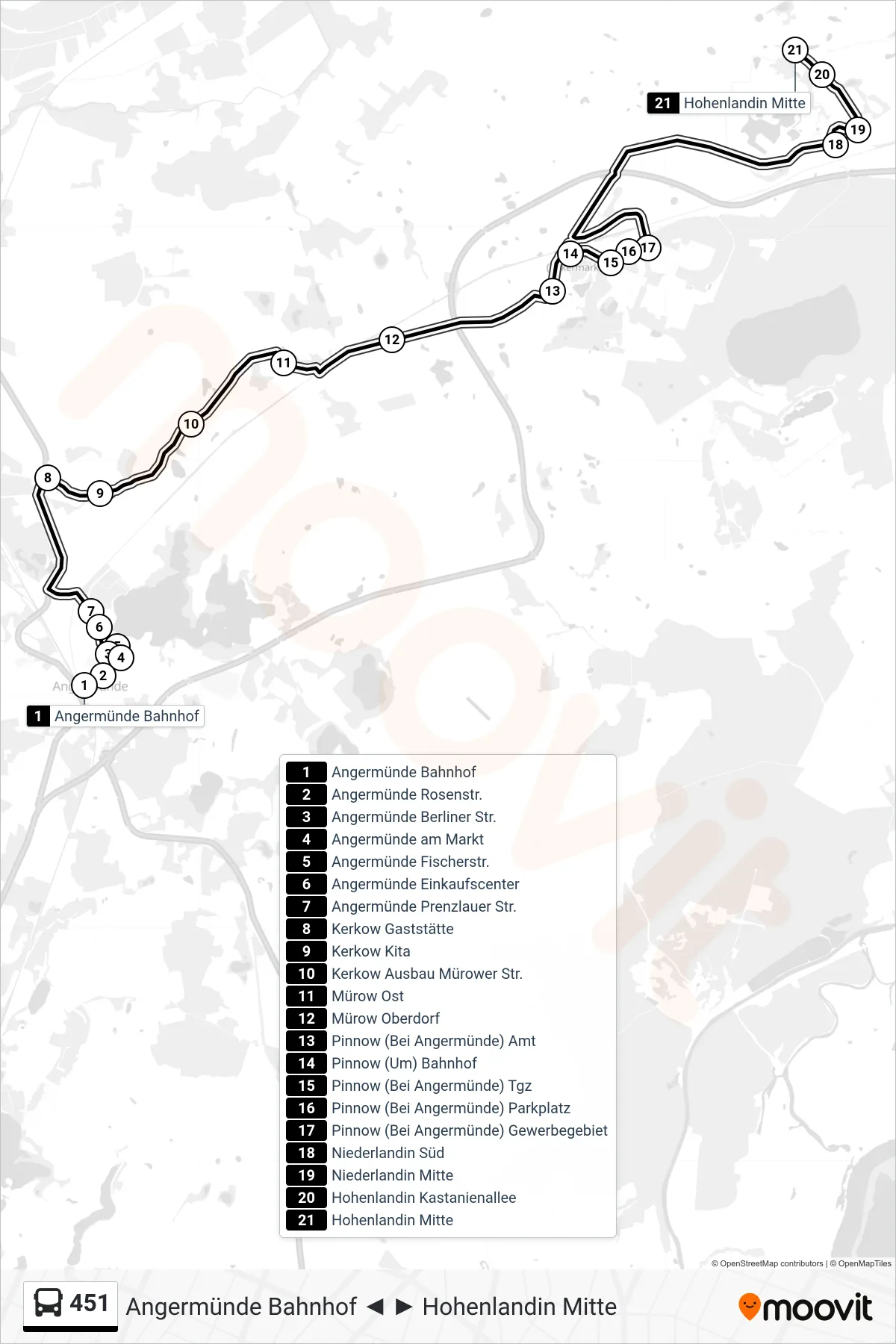 Linie 451 (Bus) Richtung Hohenlandin Mitte: Route und Haltestellen auf der Karte