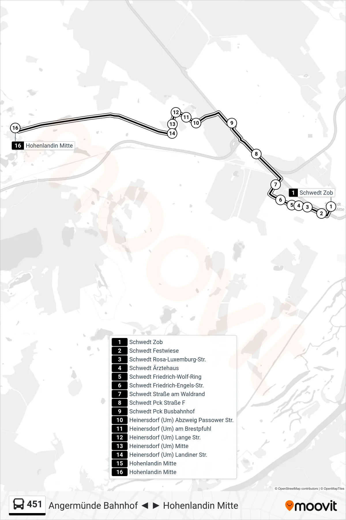 Linie 451 (Bus) Richtung Hohenlandin Mitte: Route und Haltestellen auf der Karte