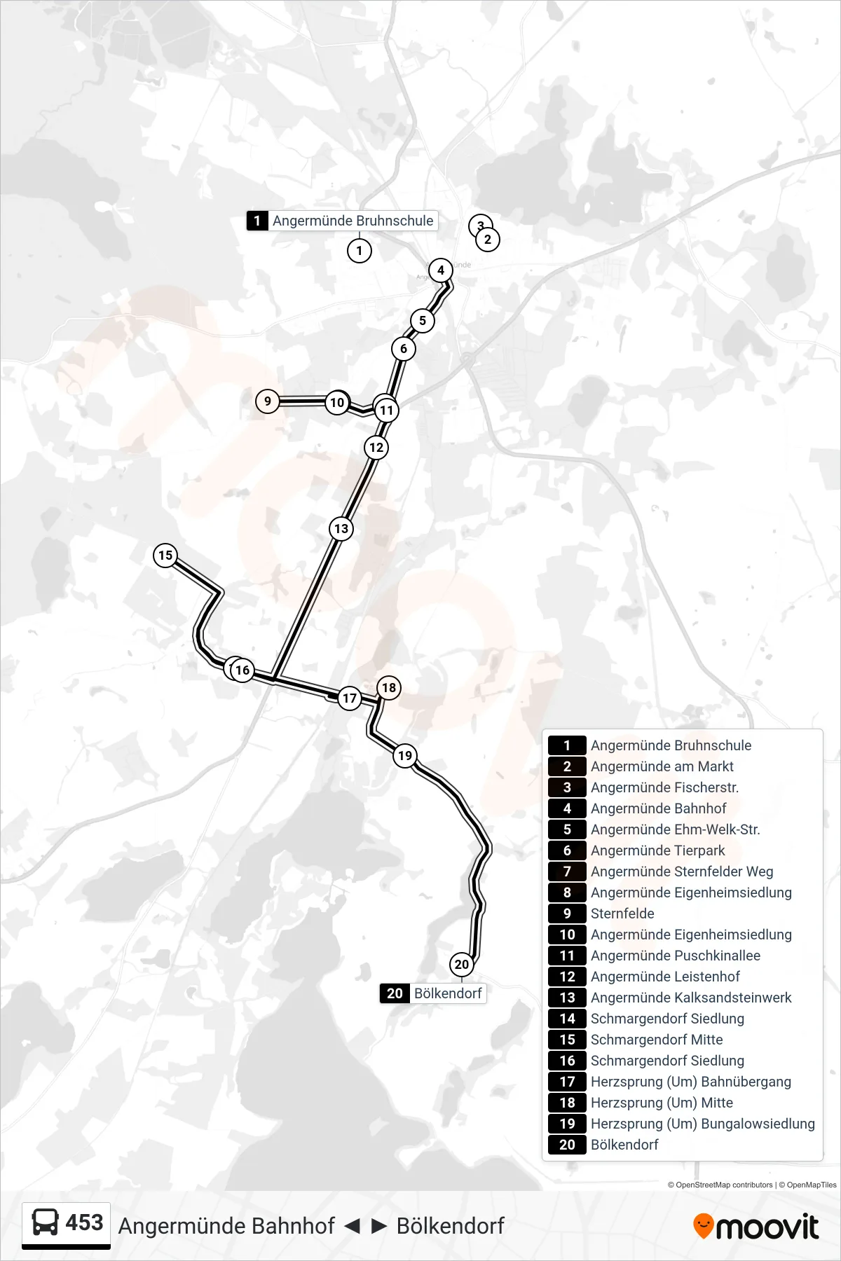 Linie 453 (Bus) Richtung Bölkendorf: Route und Haltestellen auf der Karte