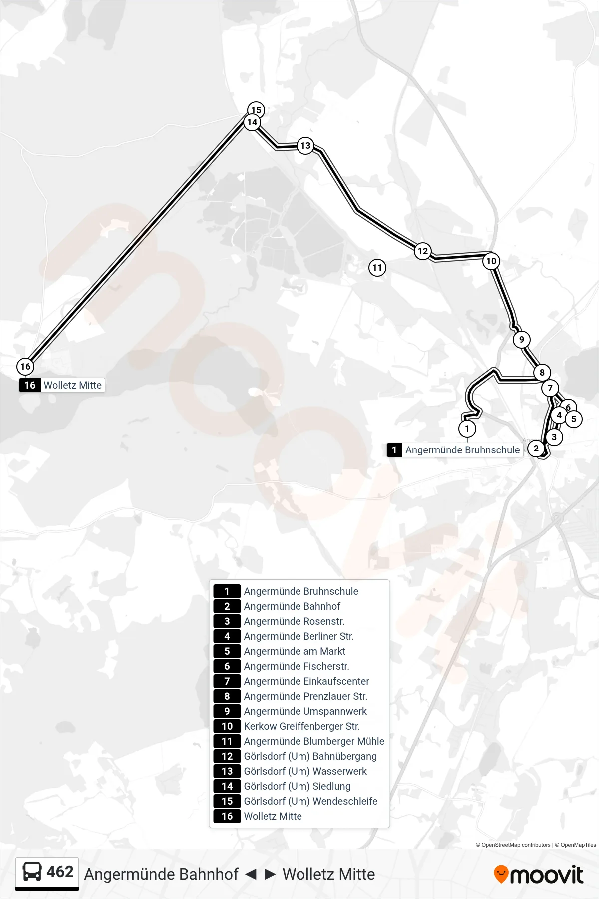 Linie 462 (Bus) Richtung Wolletz Mitte: Route und Haltestellen auf der Karte