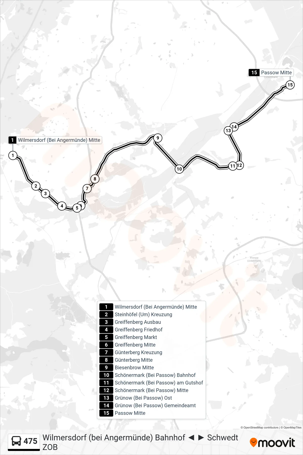 Linie 475 (Bus) Richtung Passow Mitte: Route und Haltestellen auf der Karte