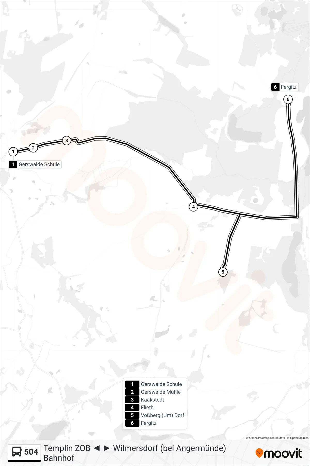 Linie 504 (Bus) Richtung Fergitz: Route und Haltestellen auf der Karte