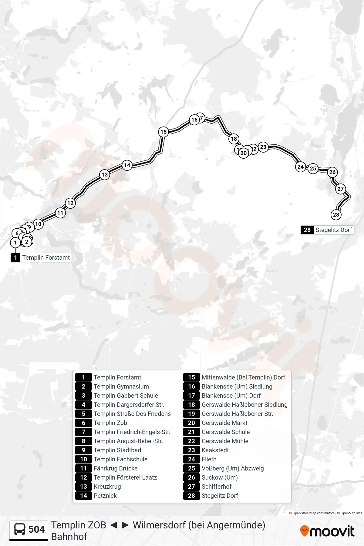 Linie 504 (Bus) Richtung Stegelitz Dorf: Route und Haltestellen auf der Karte