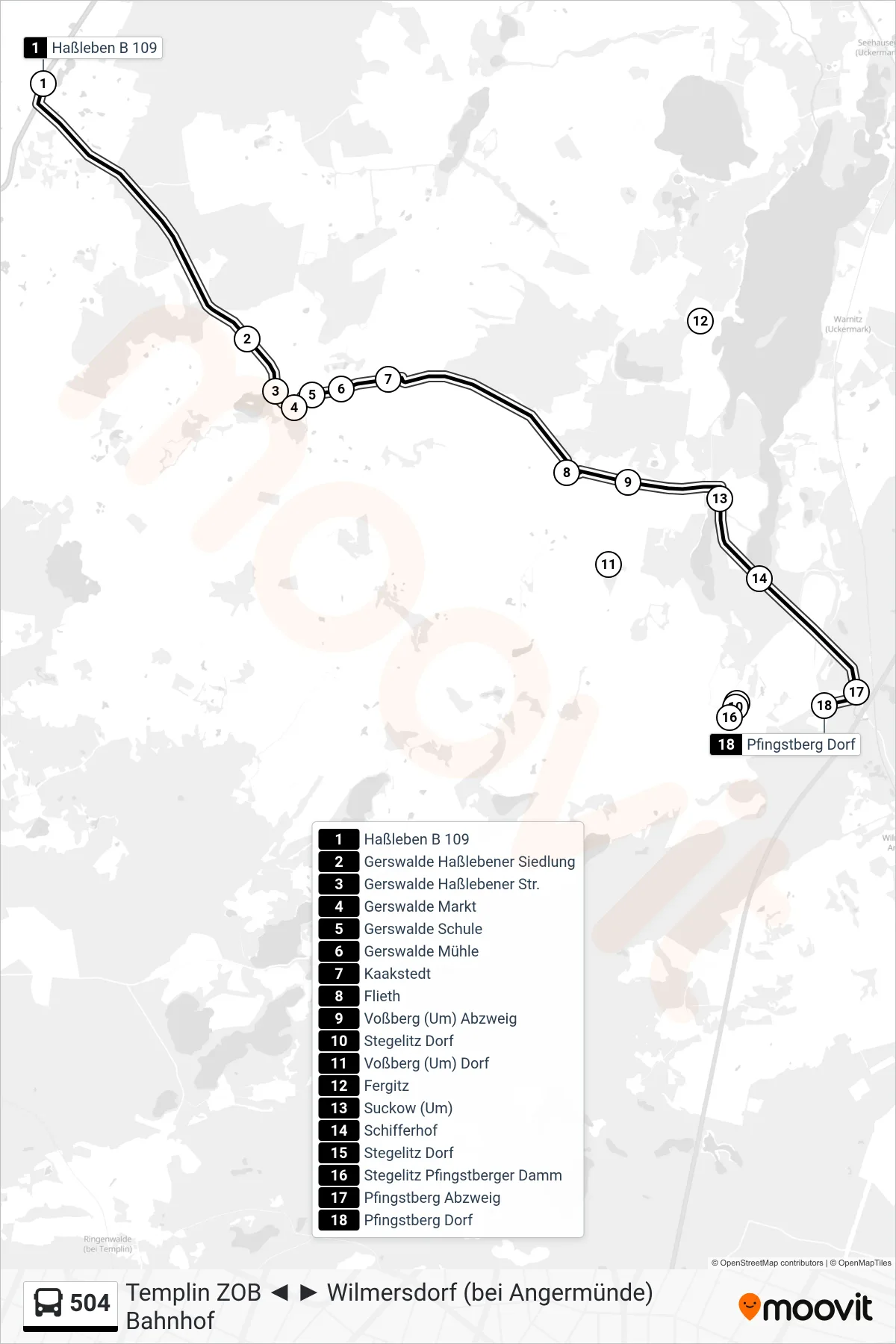 Linie 504 (Bus) Richtung Pfingstberg Dorf: Route und Haltestellen auf der Karte