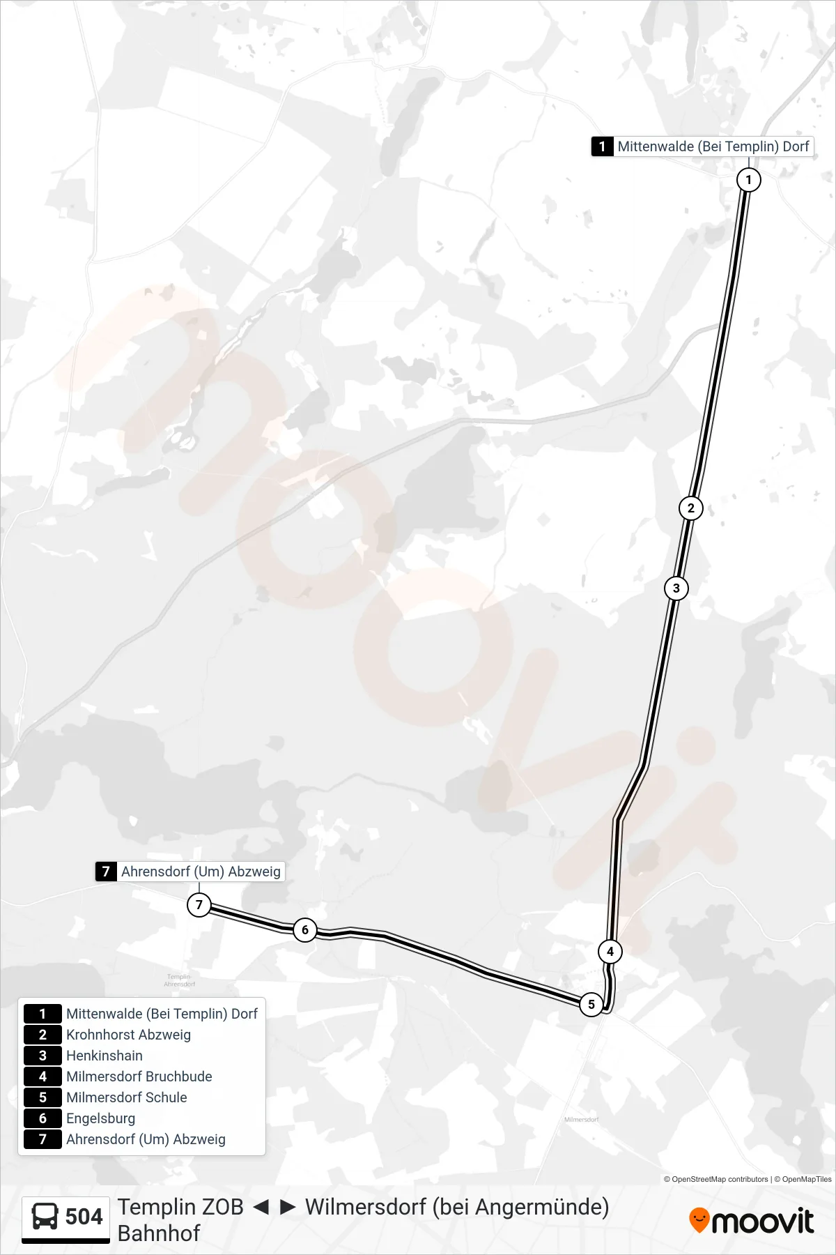 Linie 504 (Bus) Richtung Ahrensdorf (Um) Abzweig: Route und Haltestellen auf der Karte