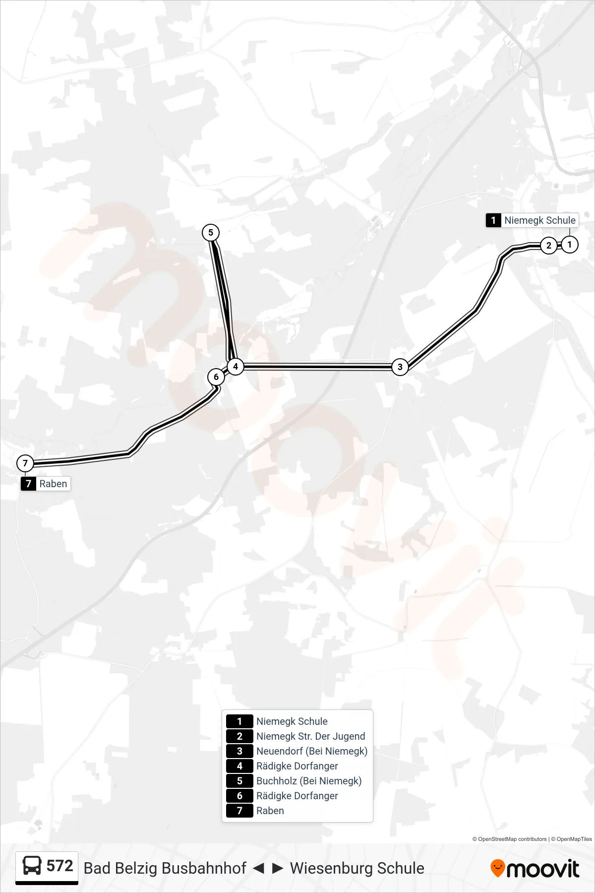 Linie 572 (Bus) Richtung Raben: Route und Haltestellen auf der Karte