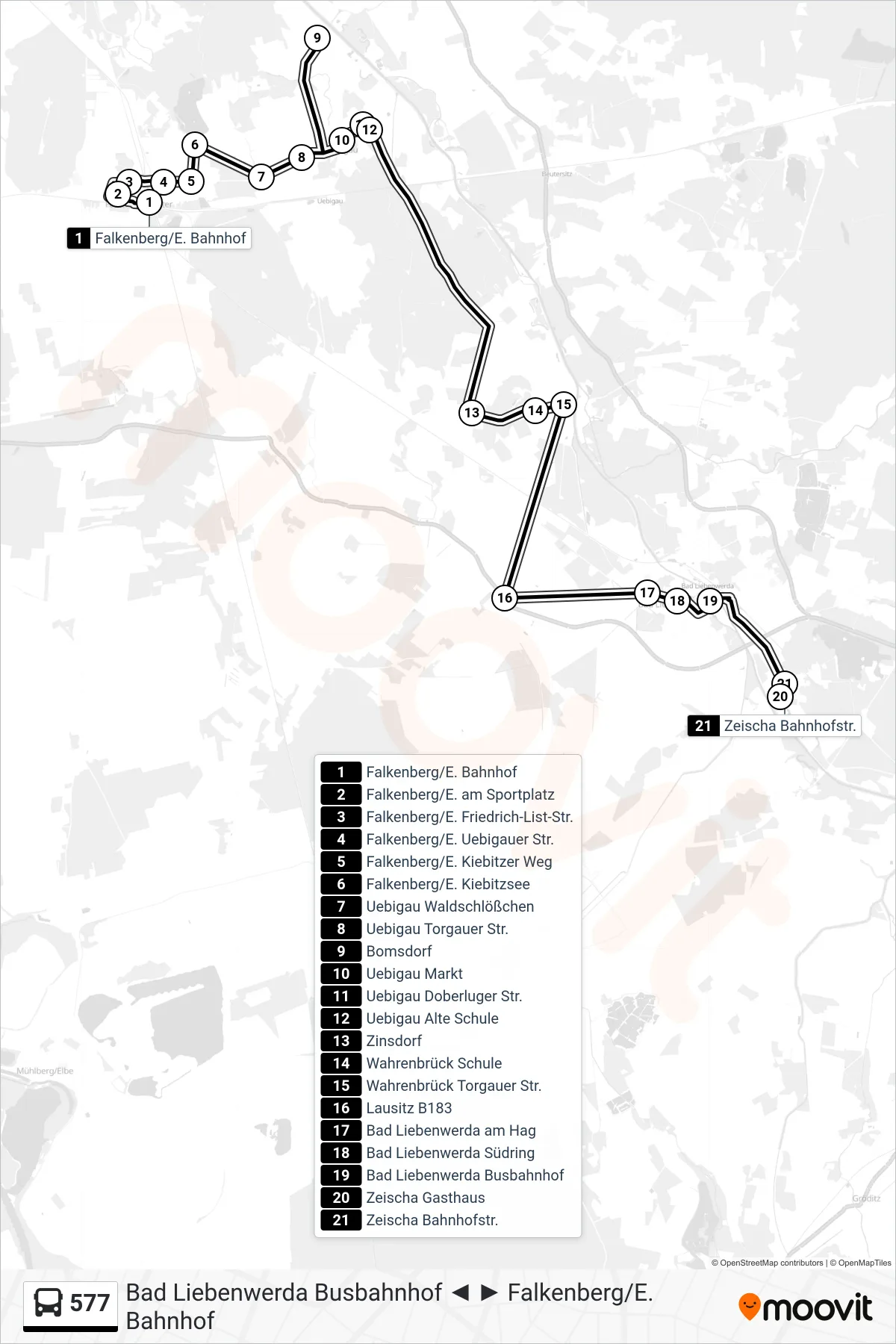 Linie 577 (Bus) Richtung Zeischa Bahnhofstr.: Route und Haltestellen auf der Karte