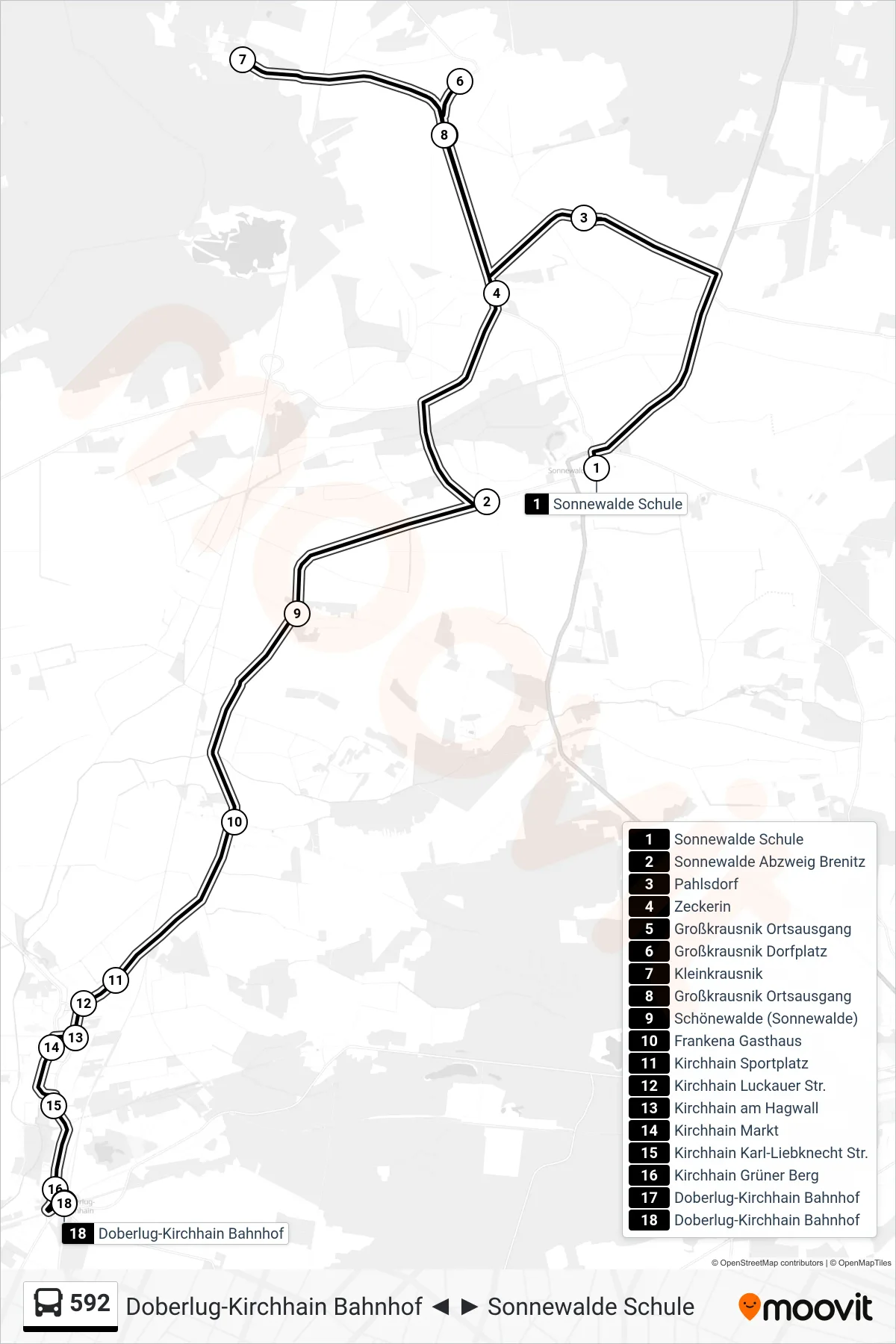 Linie 592 (Bus) Richtung Doberlug-Kirchhain Bahnhof: Route und Haltestellen auf der Karte