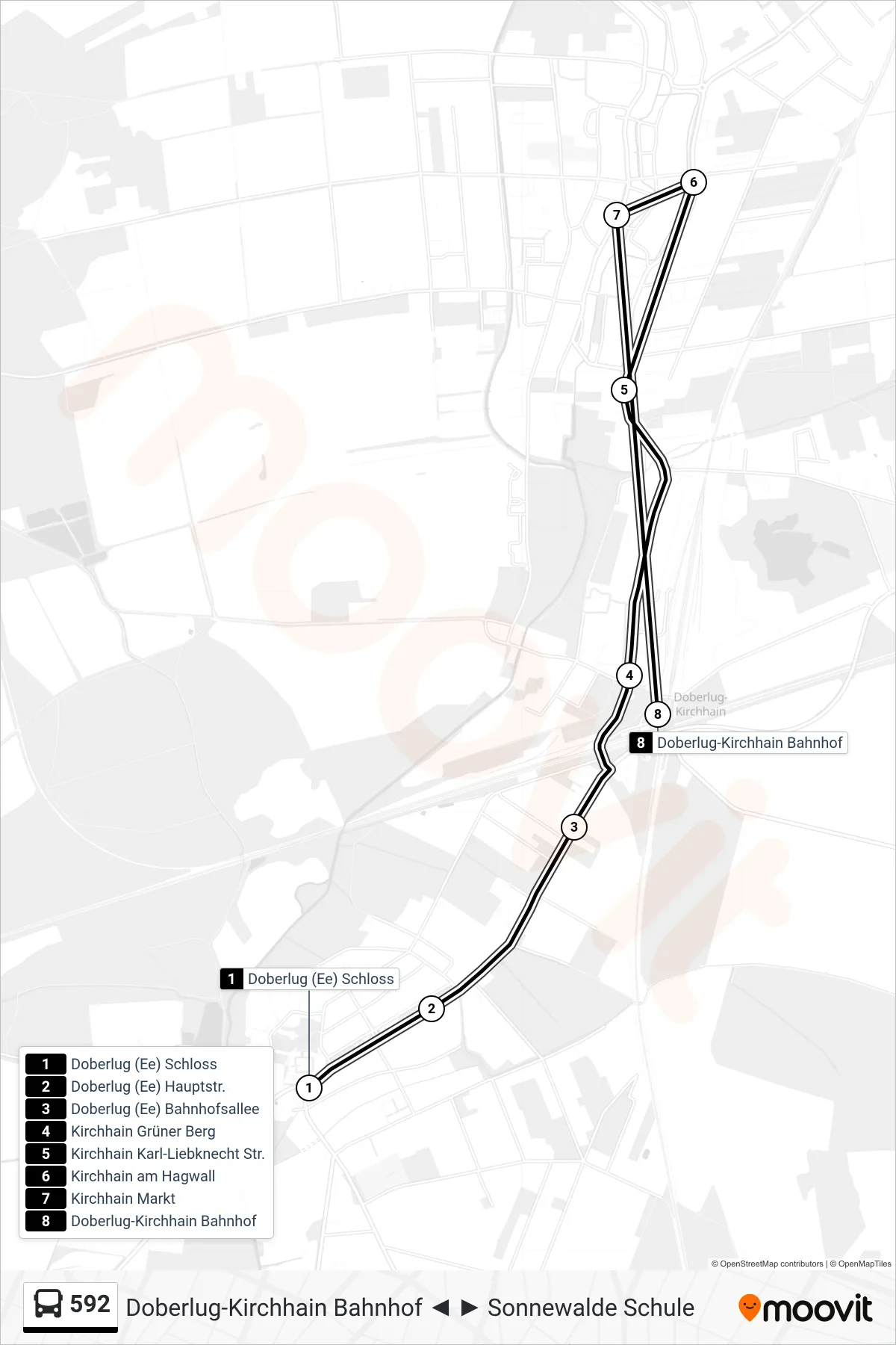 Linie 592 (Bus) Richtung Doberlug-Kirchhain Bahnhof: Route und Haltestellen auf der Karte