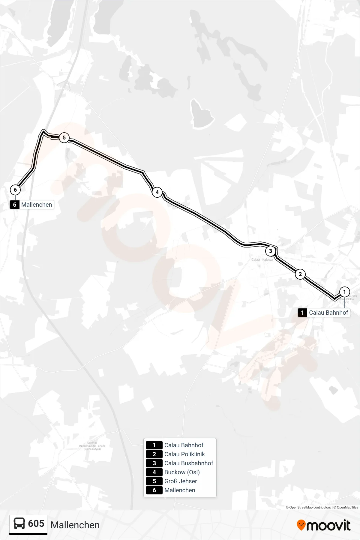 Linie 605 (Bus) Richtung Mallenchen: Route und Haltestellen auf der Karte