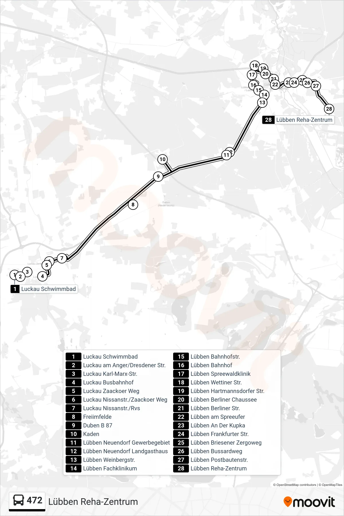 Linie 472 (Bus) Richtung Lübben Reha-Zentrum: Route und Haltestellen auf der Karte