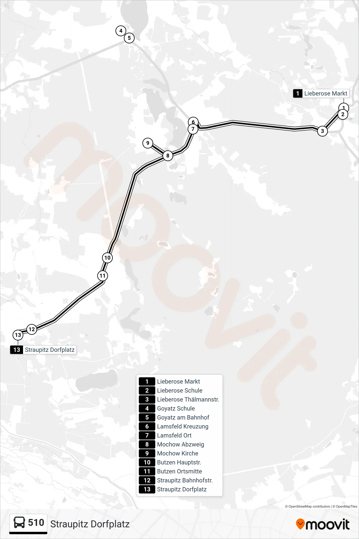 Linie 510 (Bus) Richtung Straupitz Dorfplatz: Route und Haltestellen auf der Karte