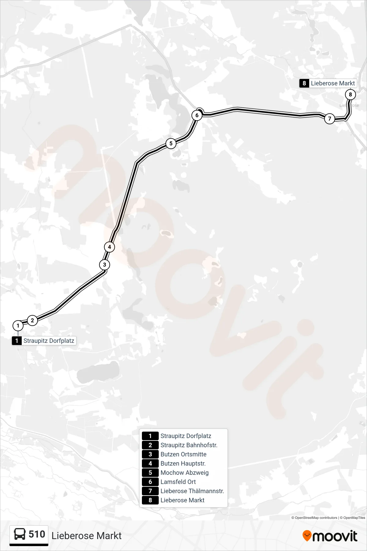 Linie 510 (Bus) Richtung Lieberose Markt: Route und Haltestellen auf der Karte