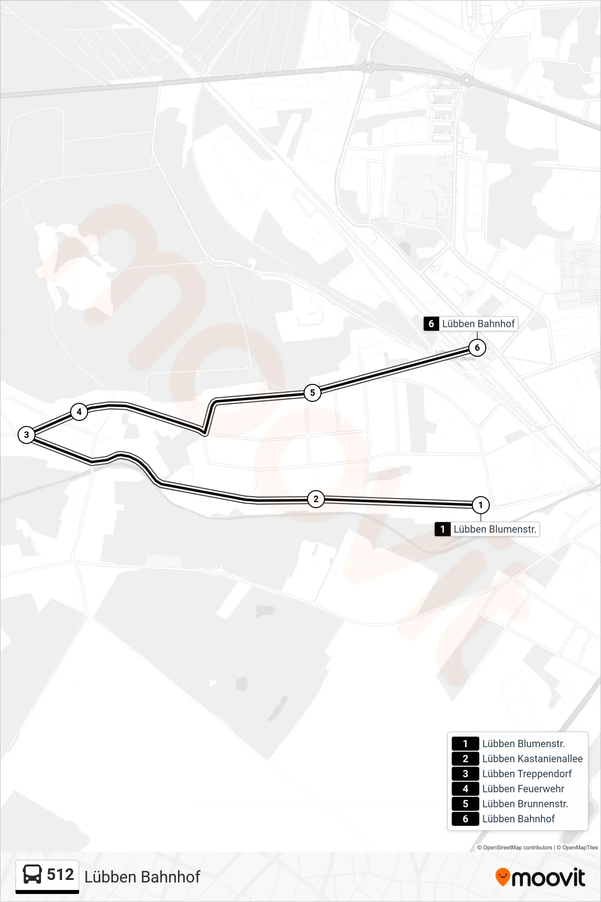 Linie 512 (Bus) Richtung Lübben Bahnhof: Route und Haltestellen auf der Karte