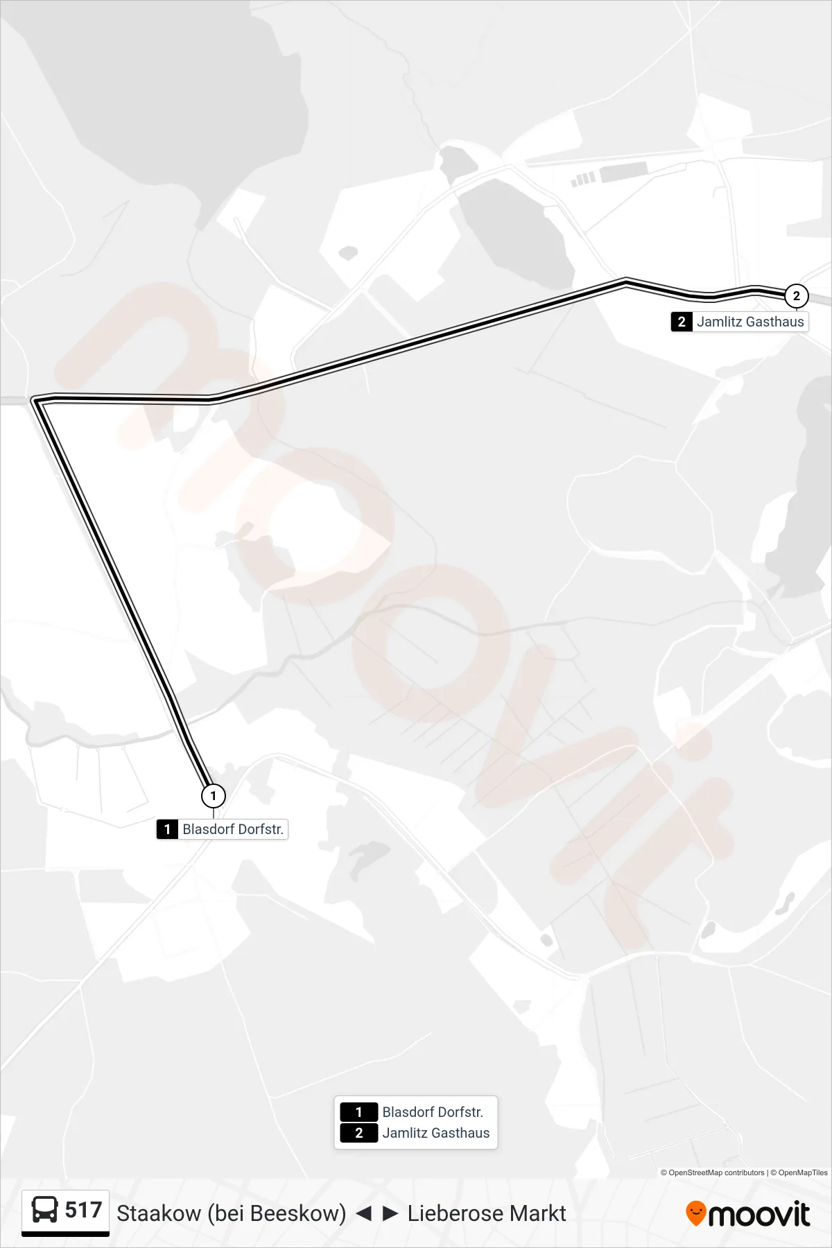 517 bus Line (Jamlitz Gasthaus) route and stops on a map