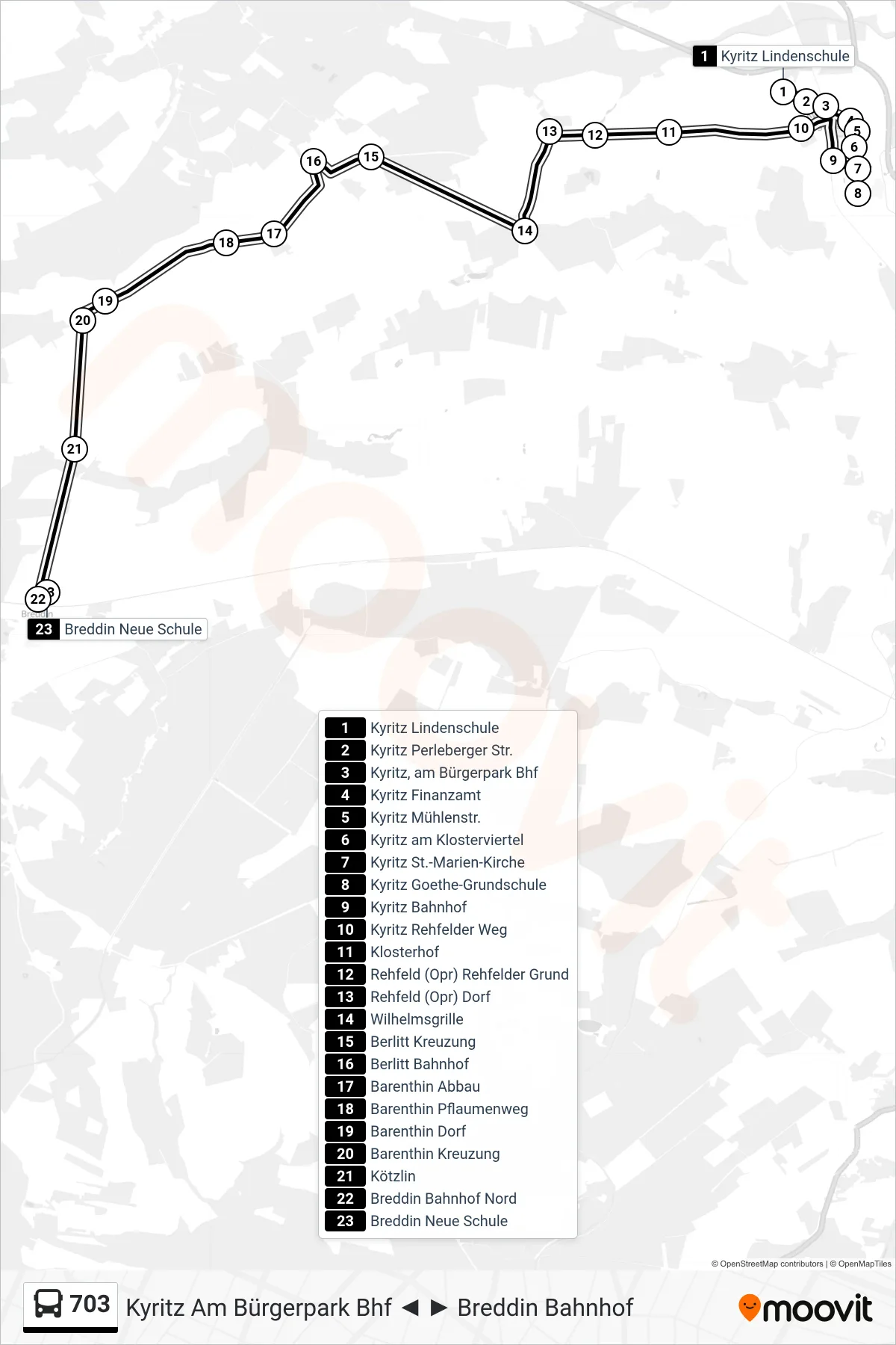 703 bus Line (Breddin Neue Schule) route and stops on a map