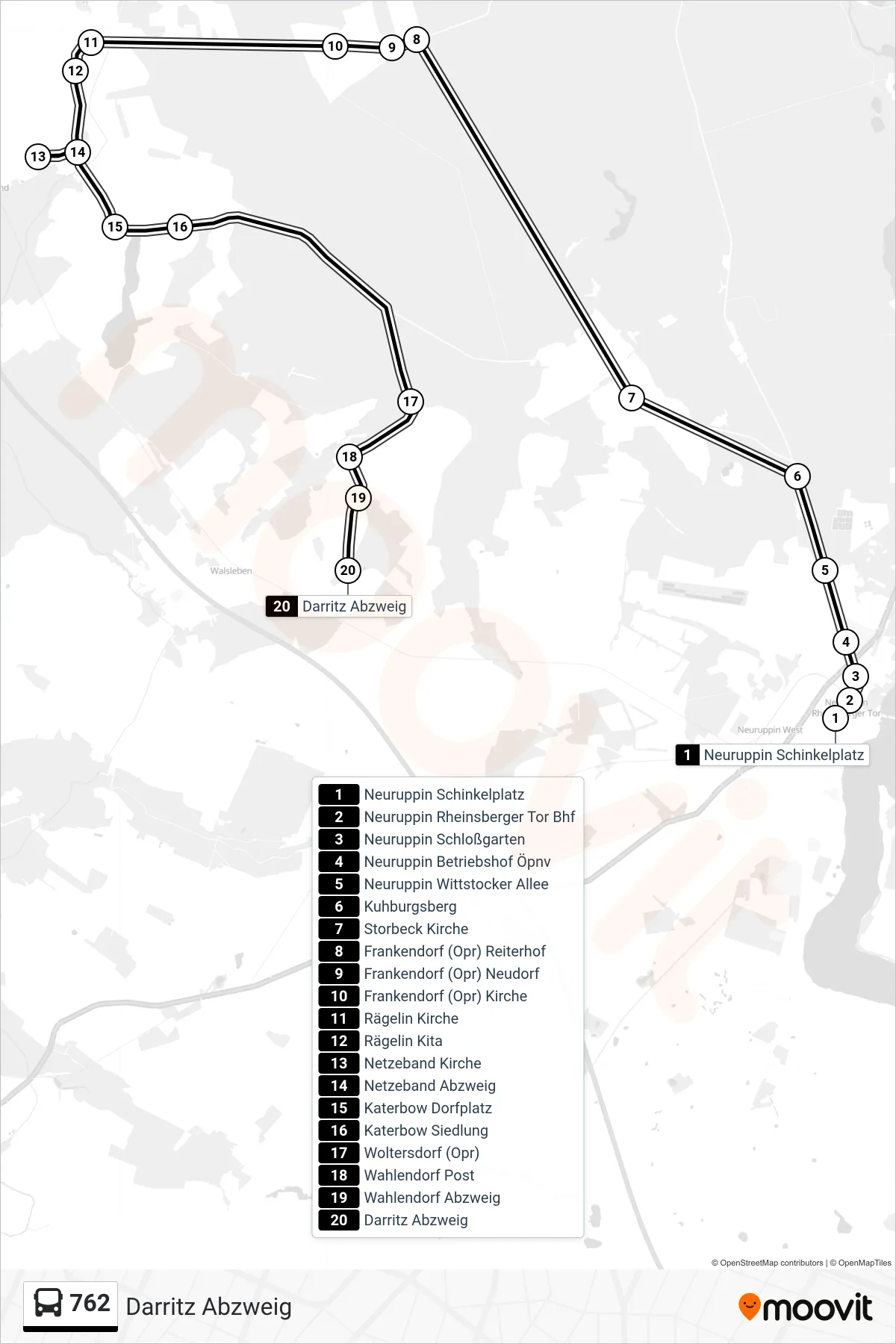 762 bus Line (Darritz Abzweig) route and stops on a map