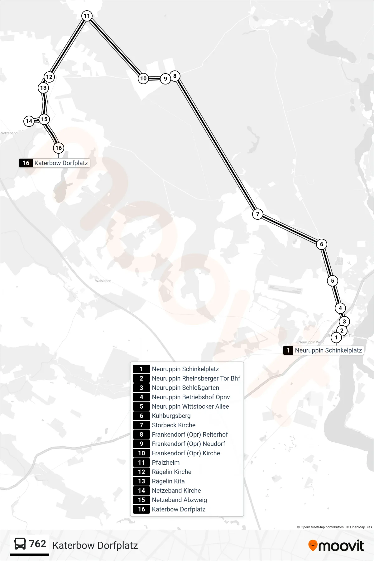 Linie 762 (Bus) Richtung Katerbow Dorfplatz: Route und Haltestellen auf der Karte